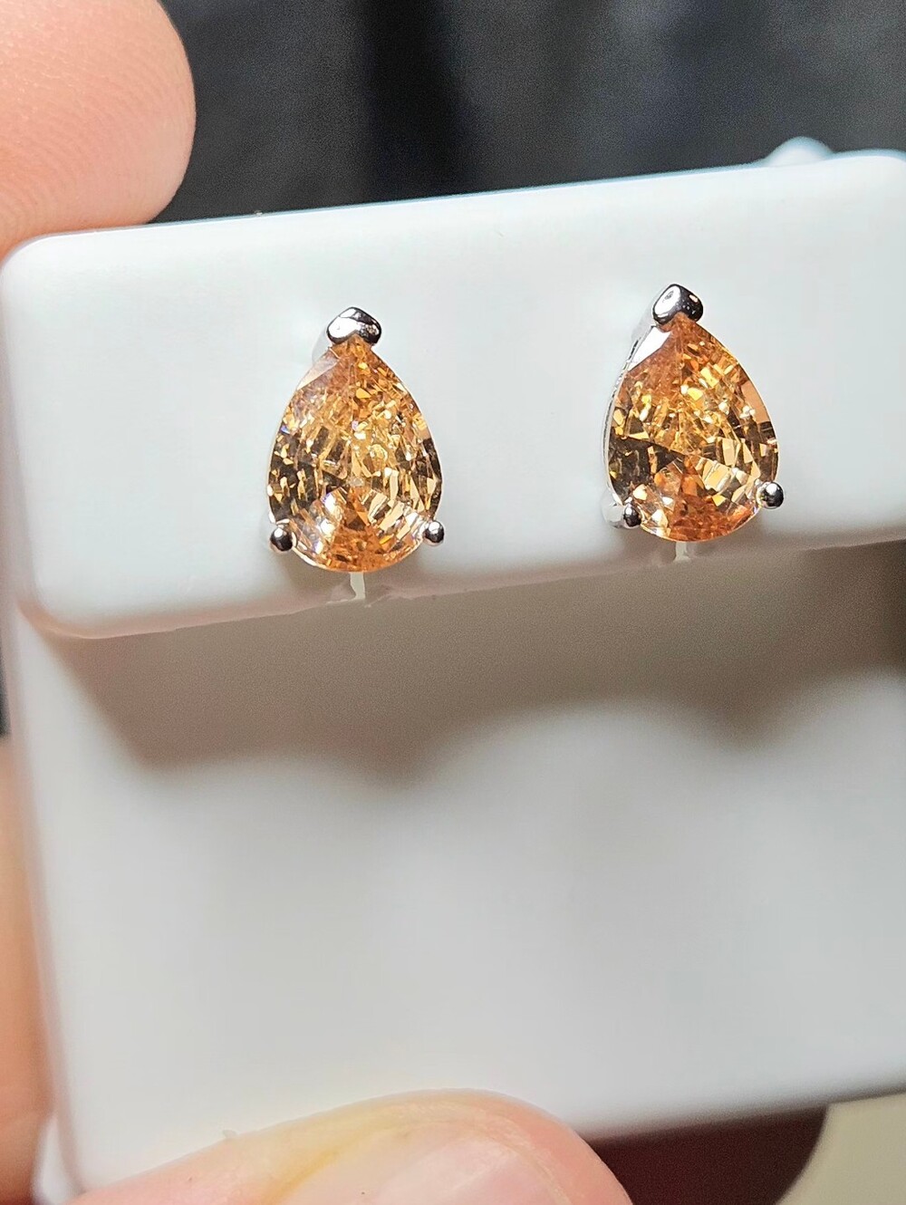 NWOT Sterling Silver Champagne Pear Cut Teardrop Gemstone Stud Earrings
